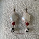 Cherry Dalmatian Earrings with pearls, shell and agate