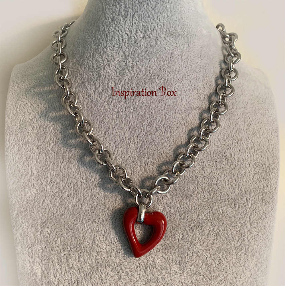 κοκκινη καρδια ατσαλινη αλυσιδα valentine