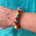 Bracelet red leather, multi color beads, gold plated magnet clasp - Image 2