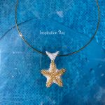 Starfish steel pedant necklace miyuki 11/0 beads white, transparent white, gold